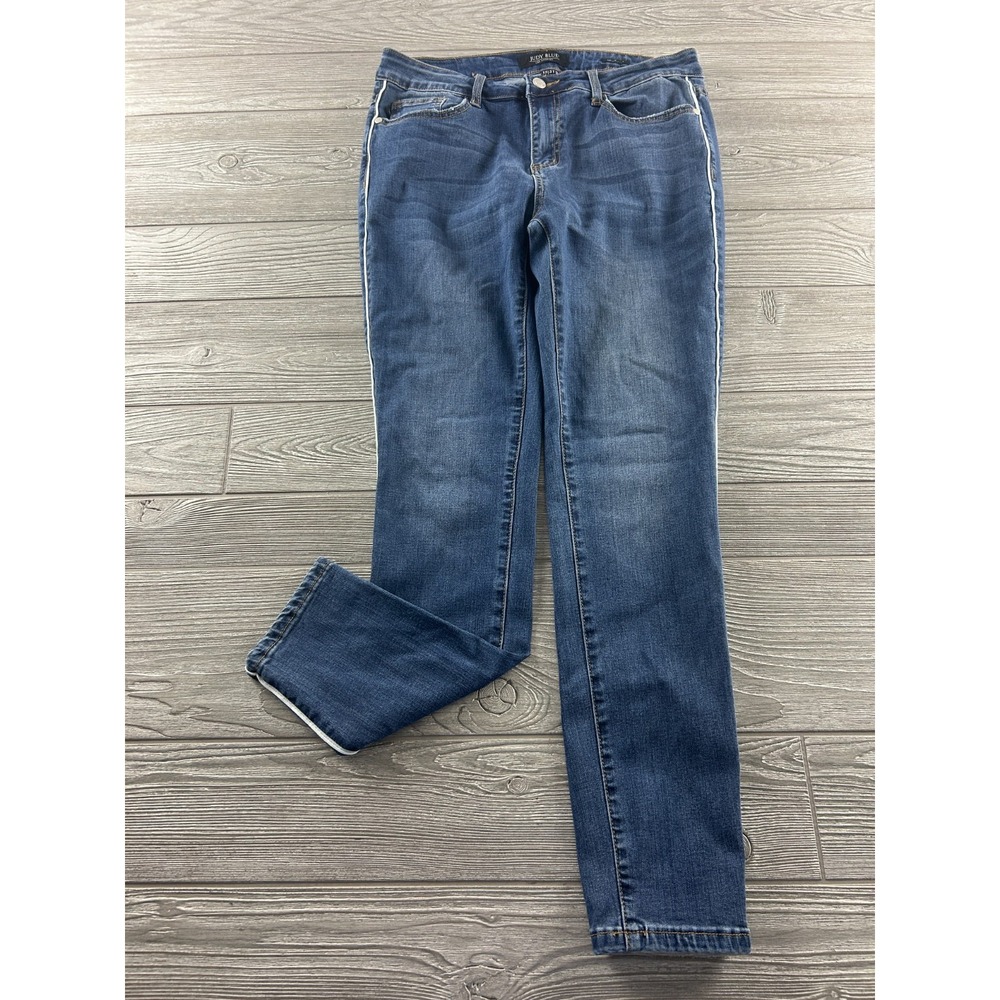 Judy Blue USA Skinny Fit Blue Denim Jeans White Piping Size 13/31 Slim Mid Rise